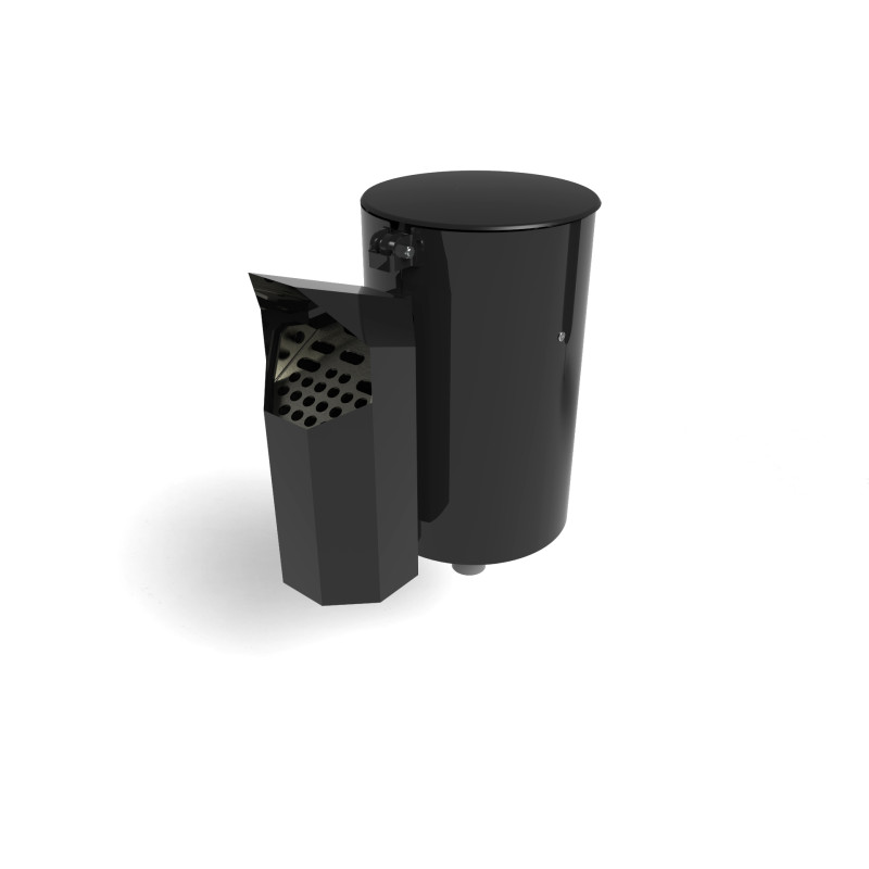 HAGS Waste Bin Poppel/Asken with Ashtray Standard - for Concreting (Colour: Black) Front view