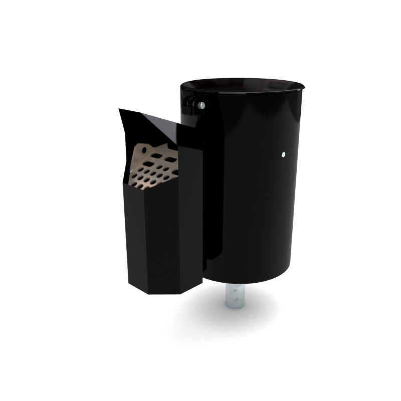 HAGS Waste Bin Poppel/Asken with Ashtray Standard - for Concreting (Colour: Black)