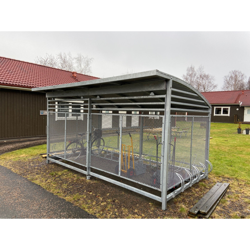 HAGS Lockable gate for bicycle shelter/bicycle box/bicycle garage with straight roof with steel posts standard - for digging in (color: galvanized) (8061917)