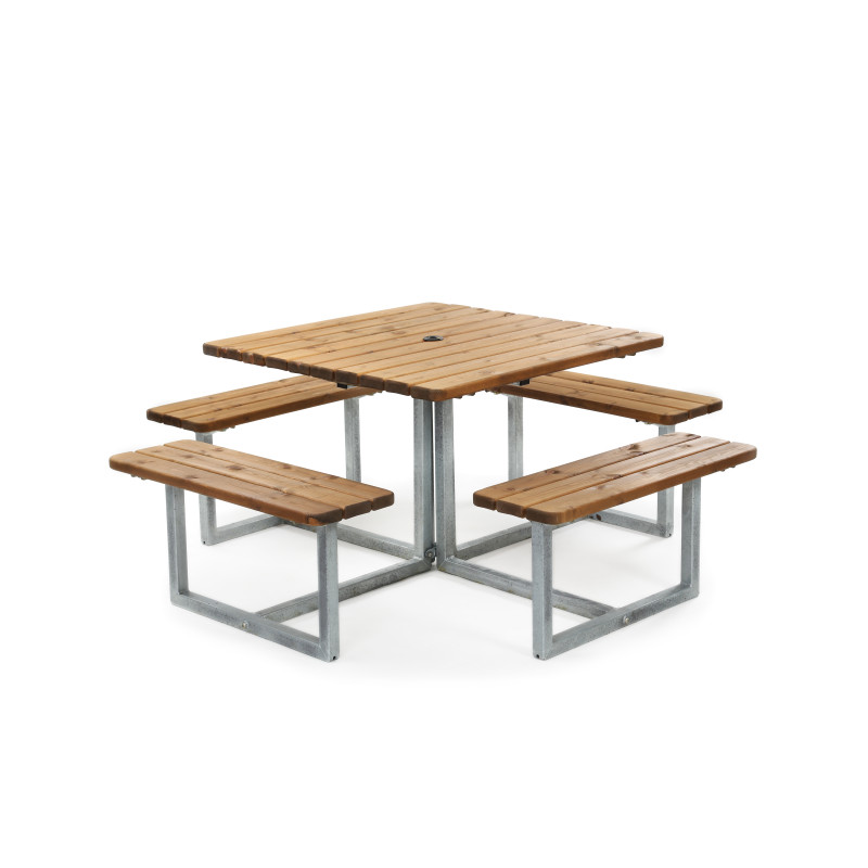 HAGS Skagen Bench-Table Combination 8 Seats Standard - Freestanding (Colour: Brown/Galvanized) Front view