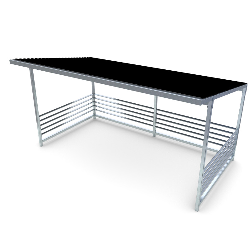 HAGS Bicycle Shelter / Bicycle Box / Bicycle Garage Capella Straight Sheet Metal Roof with Steel Posts Standard - For Burying (Colour: Galvanized) (8043685)