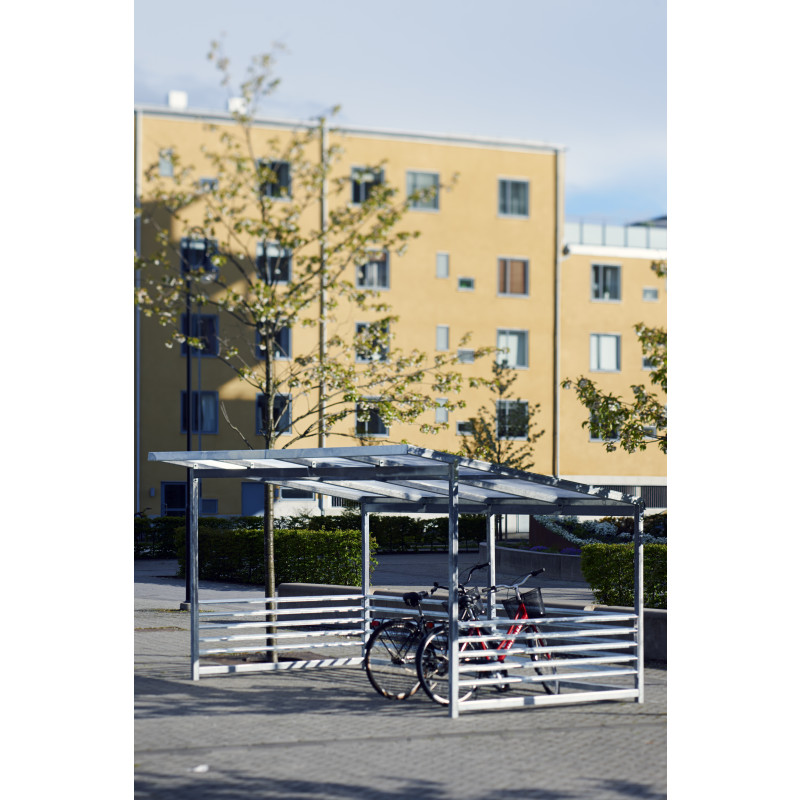 HAGS Bicycle Shelter / Bicycle Box / Bicycle Garage Capella Straight Plastic Roof with Steel Posts Standard - For Burying (Colour: Galvanized) (8043687)