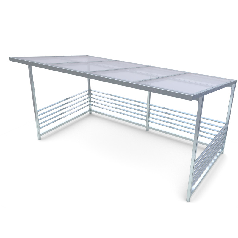 HAGS Bicycle Shelter / Bicycle Box / Bicycle Garage Capella Straight Plastic Roof with Steel Posts Standard - For Burying (Colour: Galvanized) (8043687)