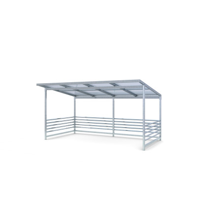 HAGS Bicycle Shelter / Bicycle Box / Bicycle Garage Capella Straight Plastic Roof with Steel Posts Standard - For Burying (Colour: Galvanized) (8043687)
