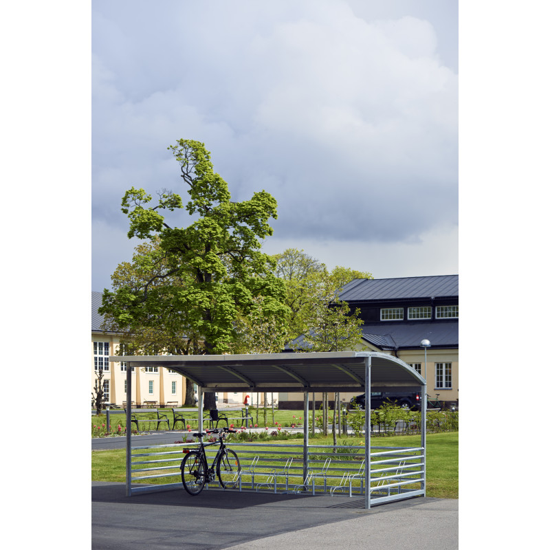 HAGS bicycle shelter / bicycle box / bicycle garage Capella arched sheet metal roof with steel posts standard - for digging in (color: galvanized) (8043684)