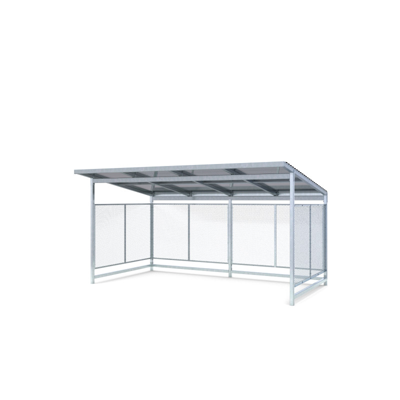 HAGS bicycle shelter / bicycle box / bicycle garage Nova straight sheet metal roof with steel posts standard - for digging in (colour: galvanized) (8043681) Front view