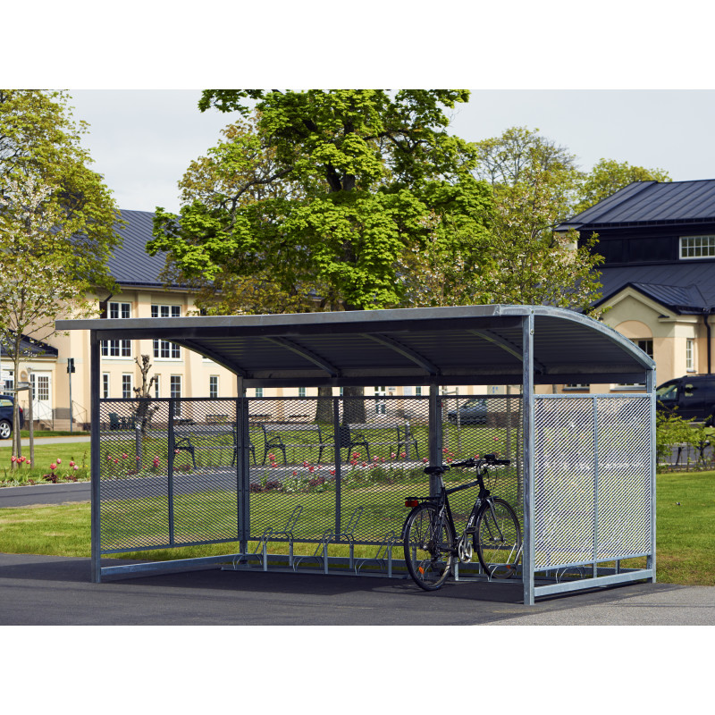 HAGS bicycle shelter / bicycle box / bicycle garage Nova curved sheet metal roof with steel posts standard - for digging in (color: galvanized) (8043680)