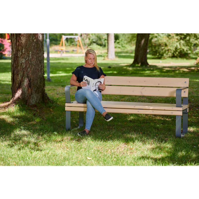 HAGS Rosenlund Standard Park Bench with Backrest and Armrests (Color: Dark Grey) (8077095)