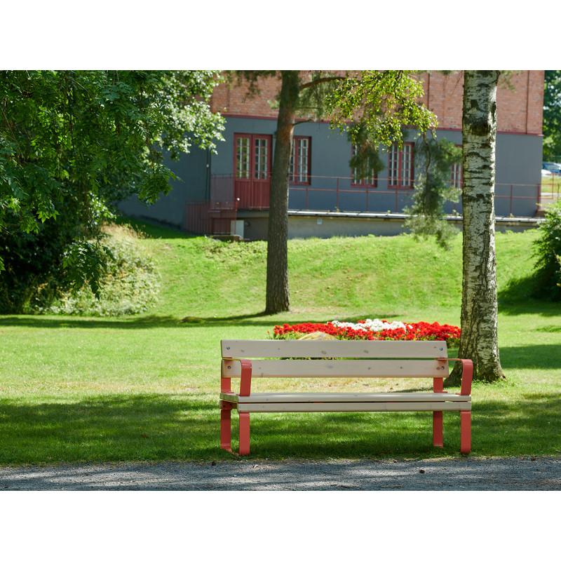 HAGS Rosenlund Standard Park Bench with Backrest and Armrests (Color: Red) (8076983)