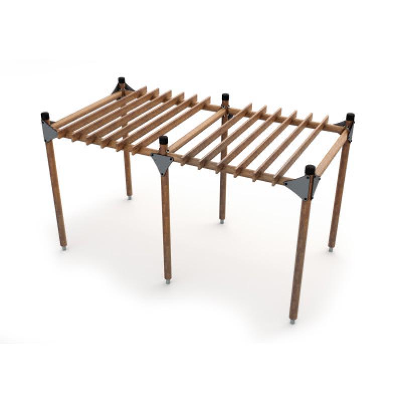 HAGS Pergola 2 Modules Wooden Posts for Setting in Ground Standard (Color: Dark Brown) (8063260)