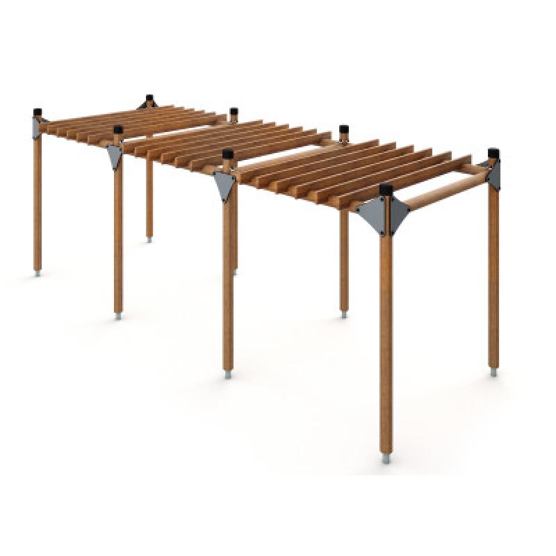 HAGS Pergola 3 Modules Wooden Posts for Setting in Ground Standard (Color: Dark Brown) (8063258)