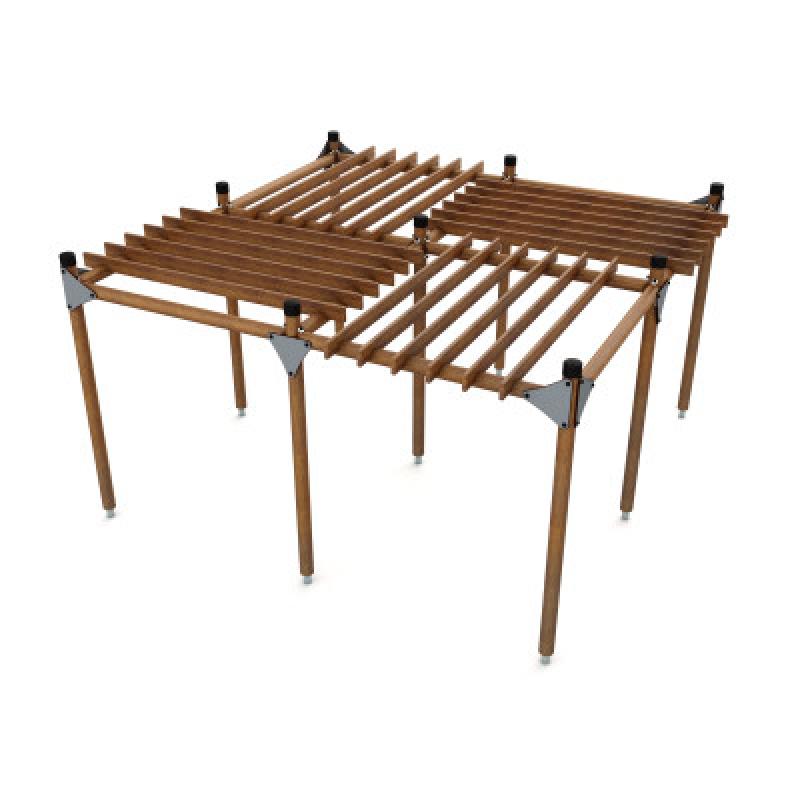 HAGS Pergola 4 Modules Wooden Posts for Setting in Ground Standard (Color: Dark Brown) (8059245)