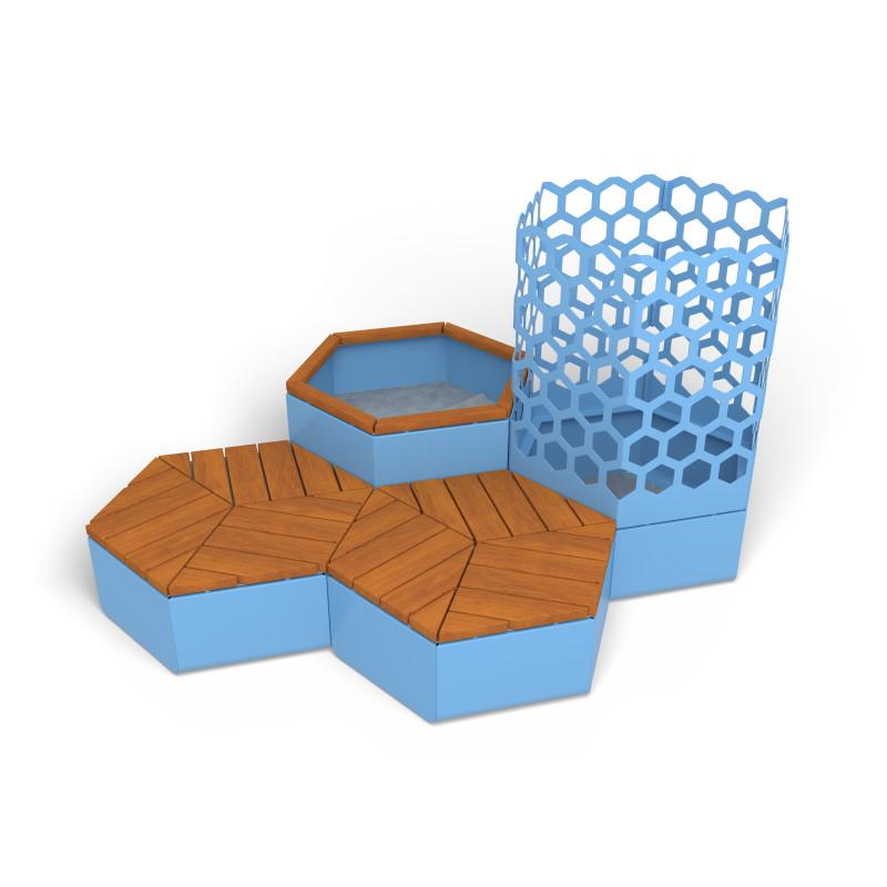 HAGS Rosenlund Hexagon Seating Group Combination 1 Hardwood Standard Front view