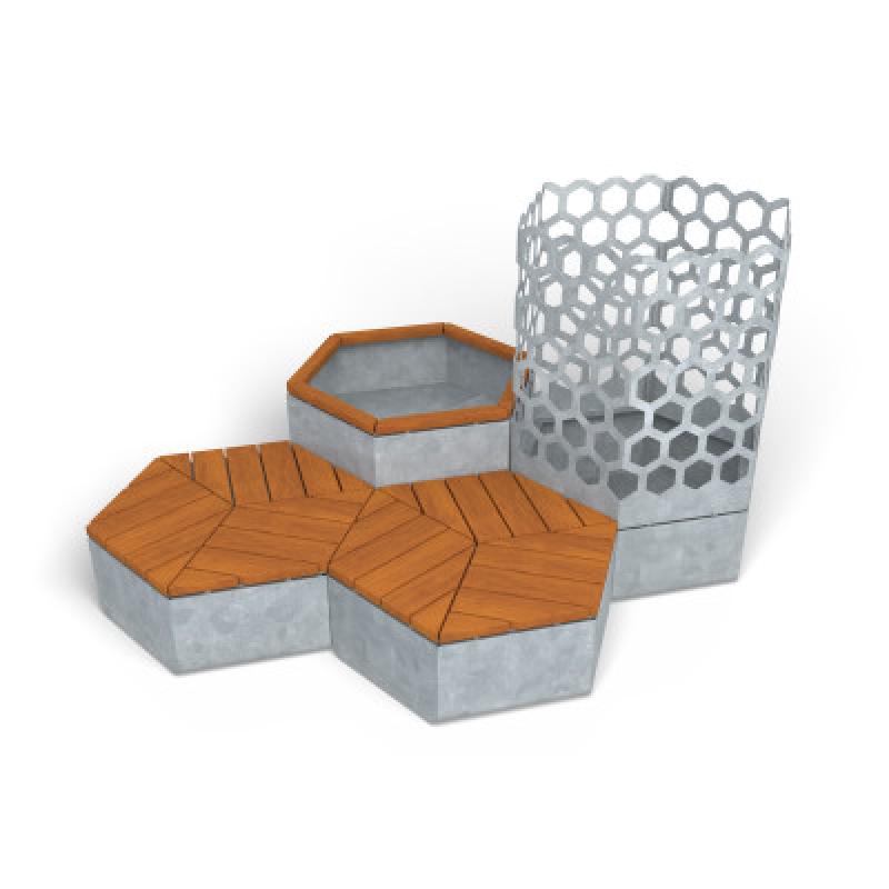 HAGS Rosenlund Hexagon Seating Group Combination 1 Hardwood Standard (Color: Galvanized | Hardwood) (8114389)