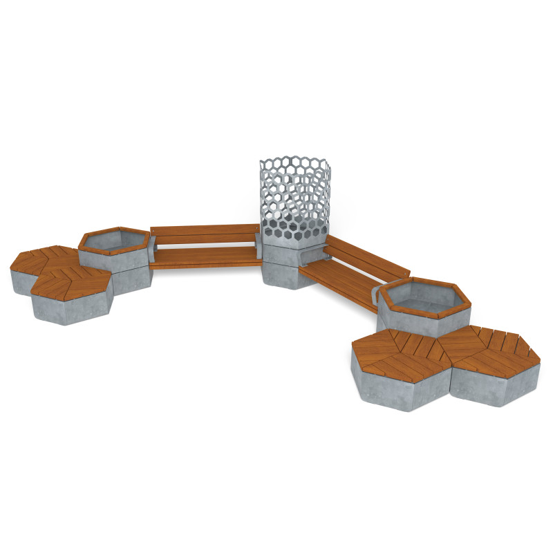 HAGS Rosenlund Seating Group Bench Combination 6 Hardwood Standard - For Dowelling (Colour: Galvanized) Front view