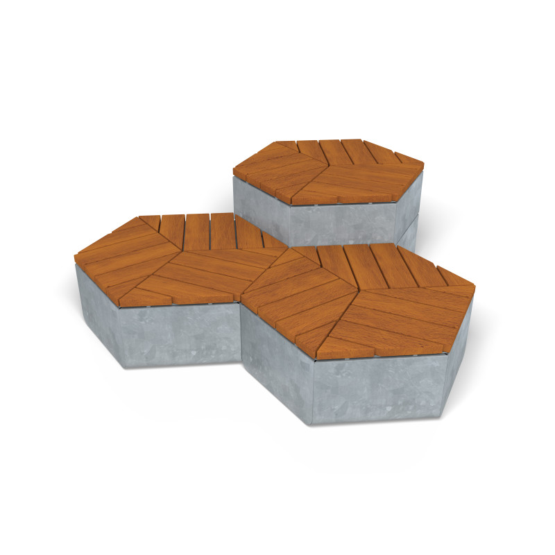 HAGS Rosenlund Seating Group Hexagon Combination 2 Hardwood Standard (Colour: Galvanized) Front view