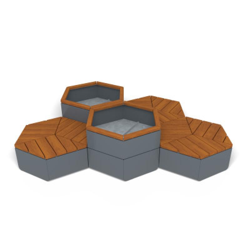 HAGS Rosenlund Hexagon Seating Group Combination 3 Hardwood Standard (Color: Grey/FSC-certified Hardwood) (8114283)