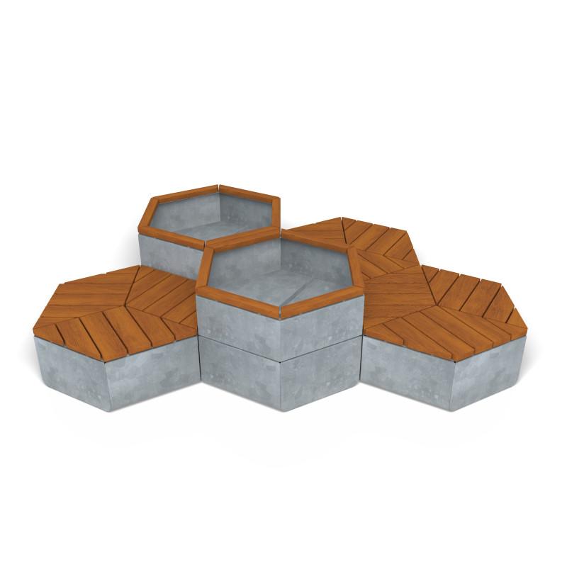 HAGS Rosenlund Hexagon Seating Group Combination 3 Hardwood Standard (Color: Galvanized/FSC-certified Hardwood) (8114293)