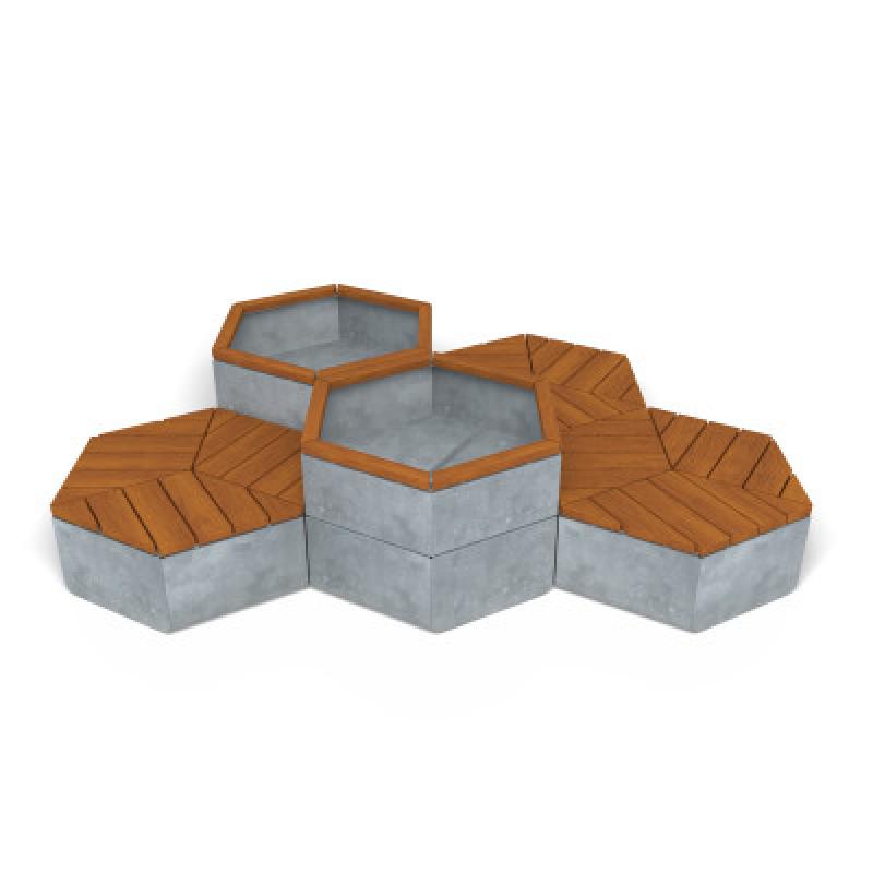 HAGS Rosenlund Hexagon Seating Group Combination 3 Hardwood Standard (Color: Galvanized/FSC-certified Hardwood) (8114293)