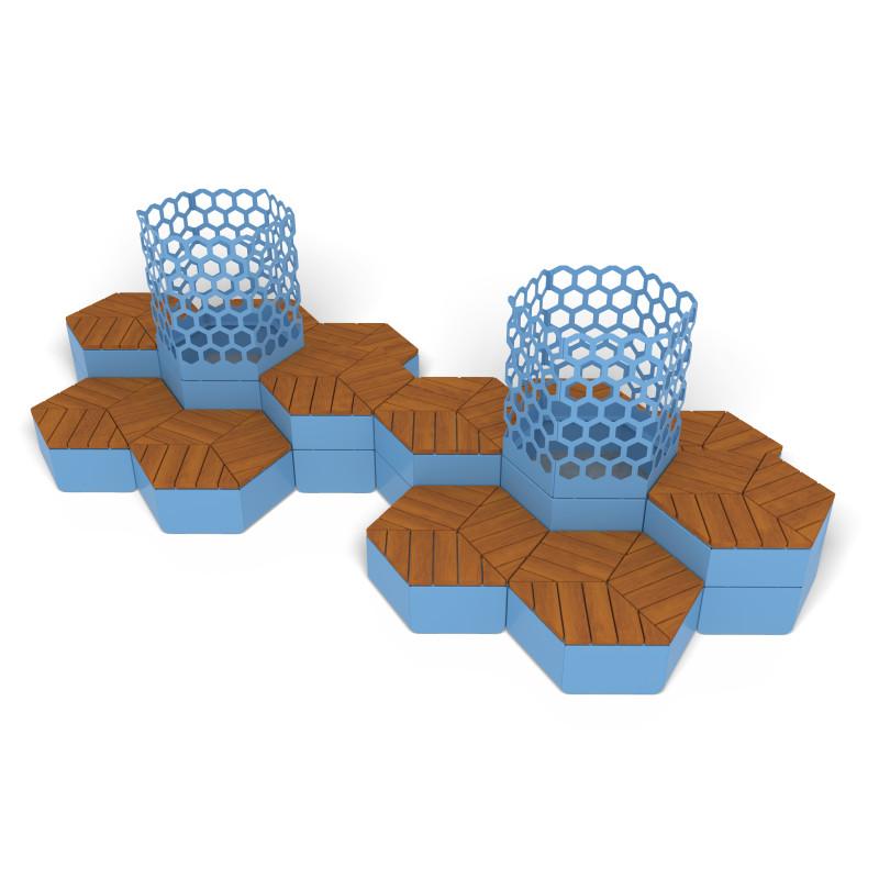 HAGS Rosenlund Hexagon Seating Group Combination 4 Hardwood Standard Front view