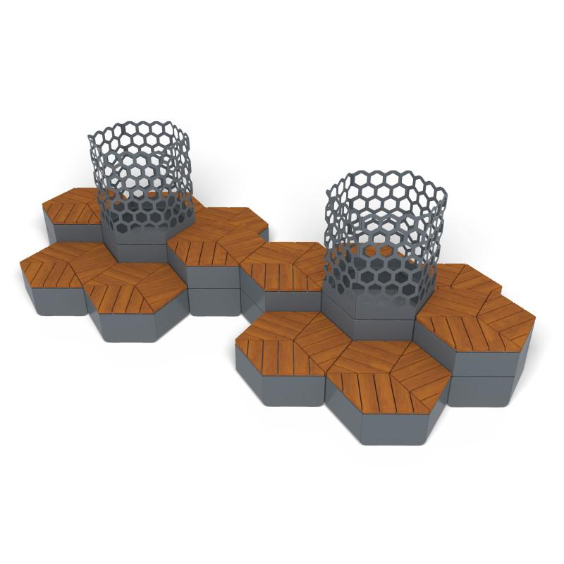 HAGS Rosenlund Hexagon Seating Group Combination 4 Hardwood Standard (Color: Grey/FSC-certified Hardwood) (8114335)