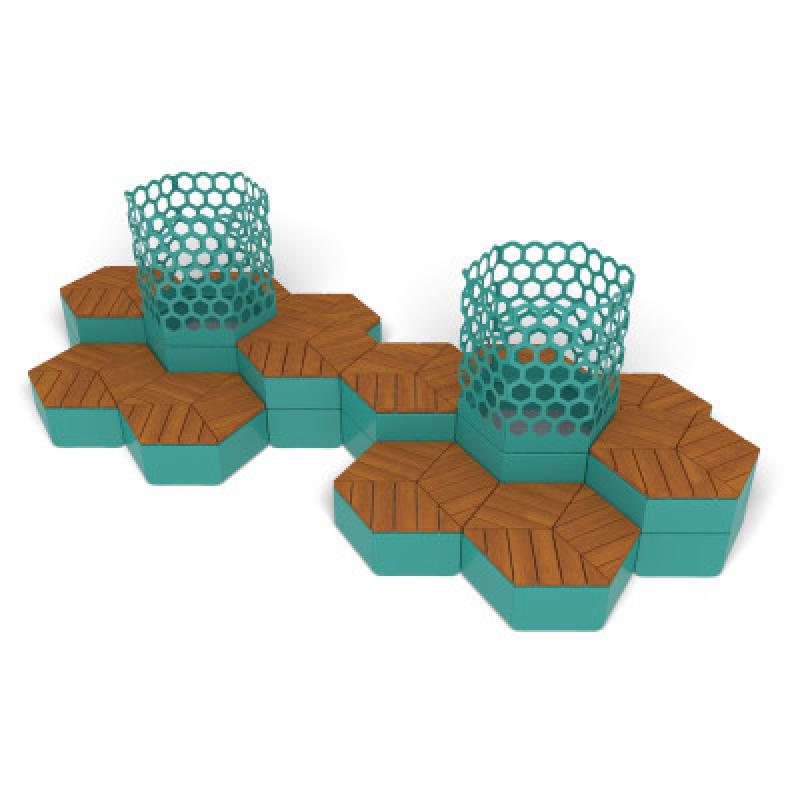 HAGS Rosenlund Hexagon Seating Group Combination 4 Hardwood Standard (Color: Green/FSC-certified Hardwood) (8114336)