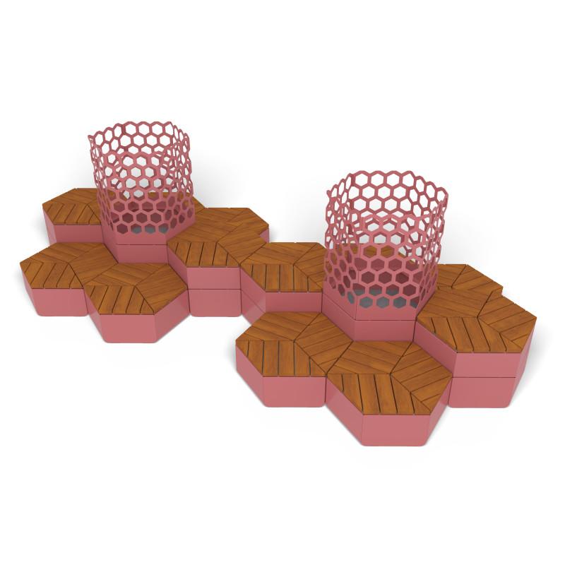 HAGS Rosenlund Hexagon Seating Group Combination 4 Hardwood Standard (Color: Red/FSC-certified Hardwood) (8114337)