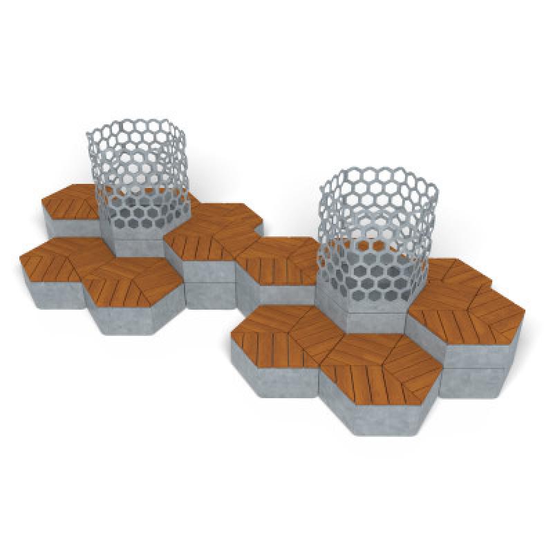 HAGS Rosenlund Hexagon Seating Group Combination 4 Hardwood Standard (Color: Galvanized/FSC-certified Hardwood) (8114338)