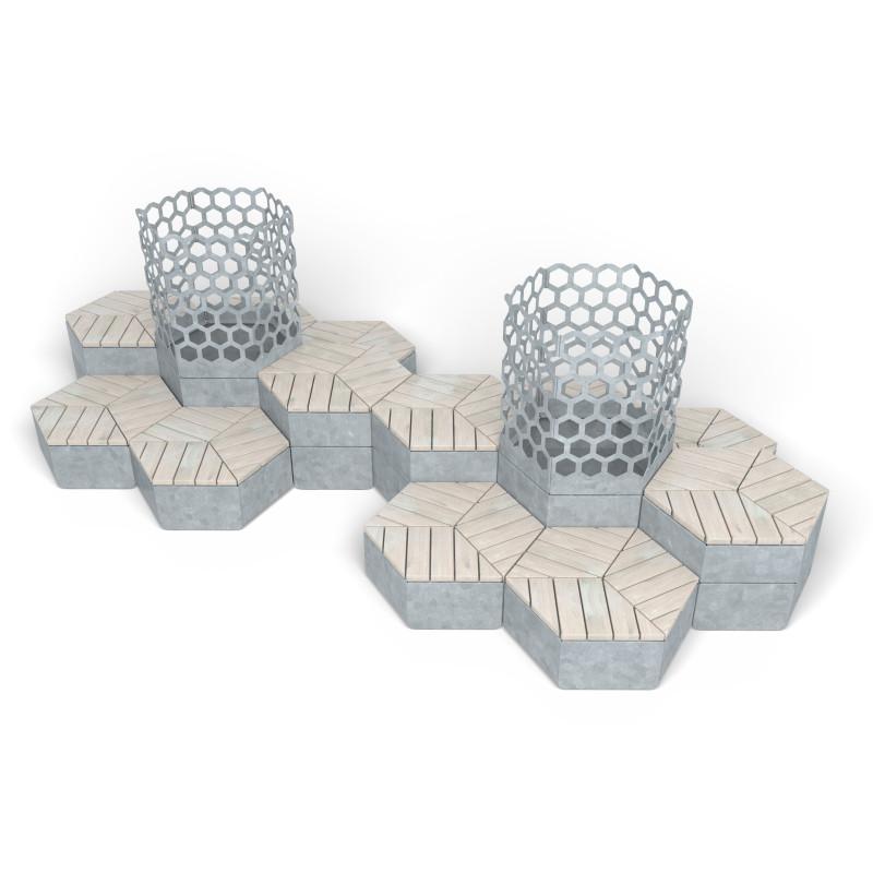 HAGS Rosenlund Hexagon Seating Group Combination 4 Standard (Color: Galvanized) (8114333)