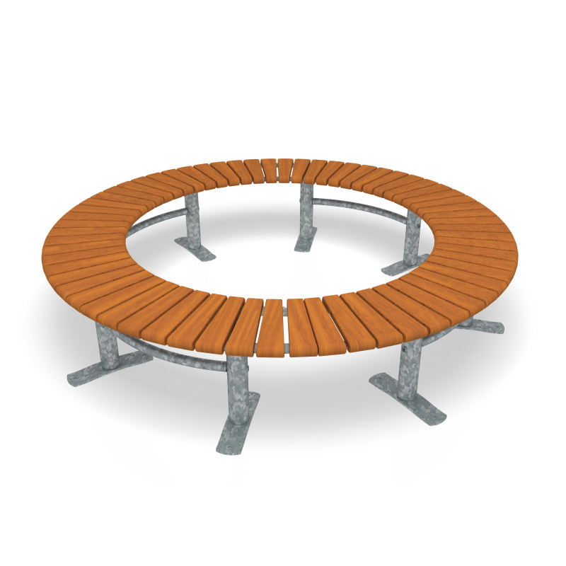 HAGS Sofiero Bench, 360° Curved, Hardwood Standard - Freestanding (Colour: Galvanized) Front view